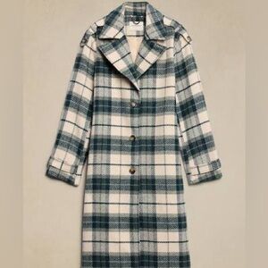 Banana Republic Plaid Coat in Green and White